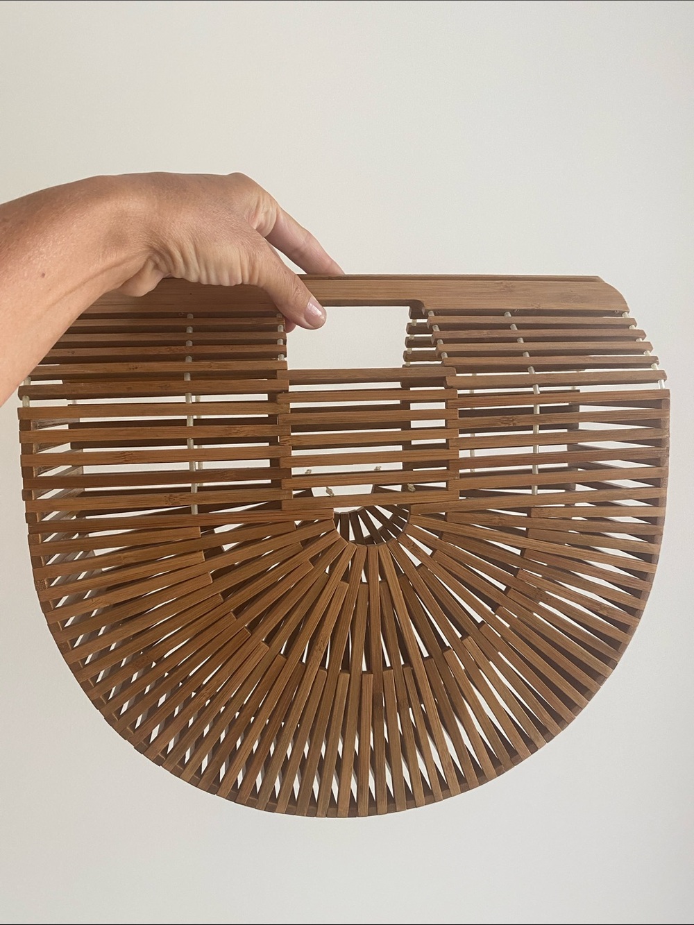 cult gaia Bamboo Ark Half-Moon Handbag in Light Brown